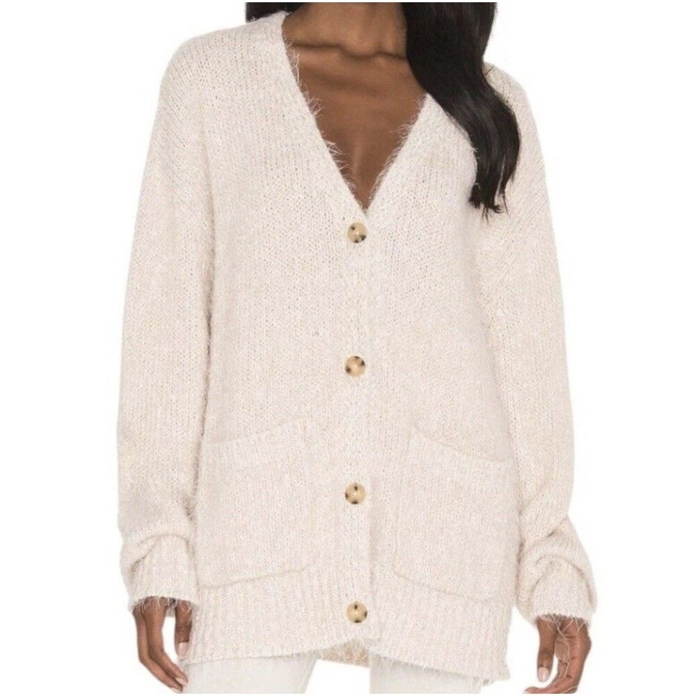 Free People Nevermind Oversized Fuzzy Cardigan Sweater Cream/Blush XS